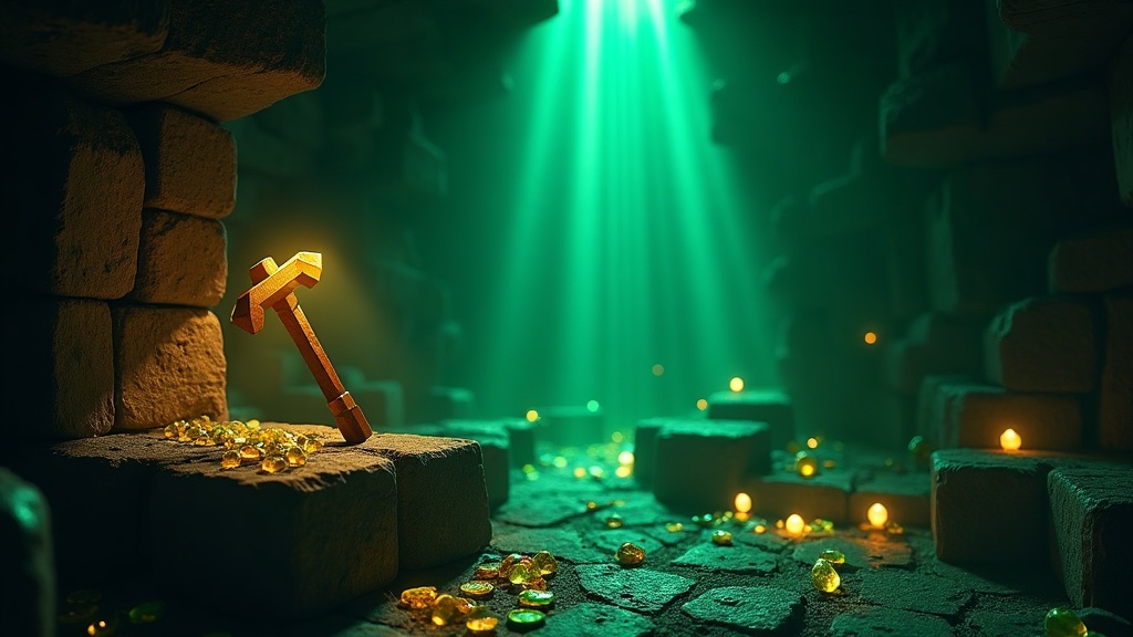 Mine Drop — пиксельное игровое поле в стиле Minecraft с блоками и кристаллами